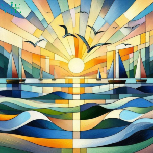 Tranh Mosaic Geometric Abstract Line